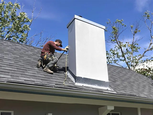 San Juan Capistrano Chimney Sweep team member finishing chimney construction in San Juan Capistrano, CA